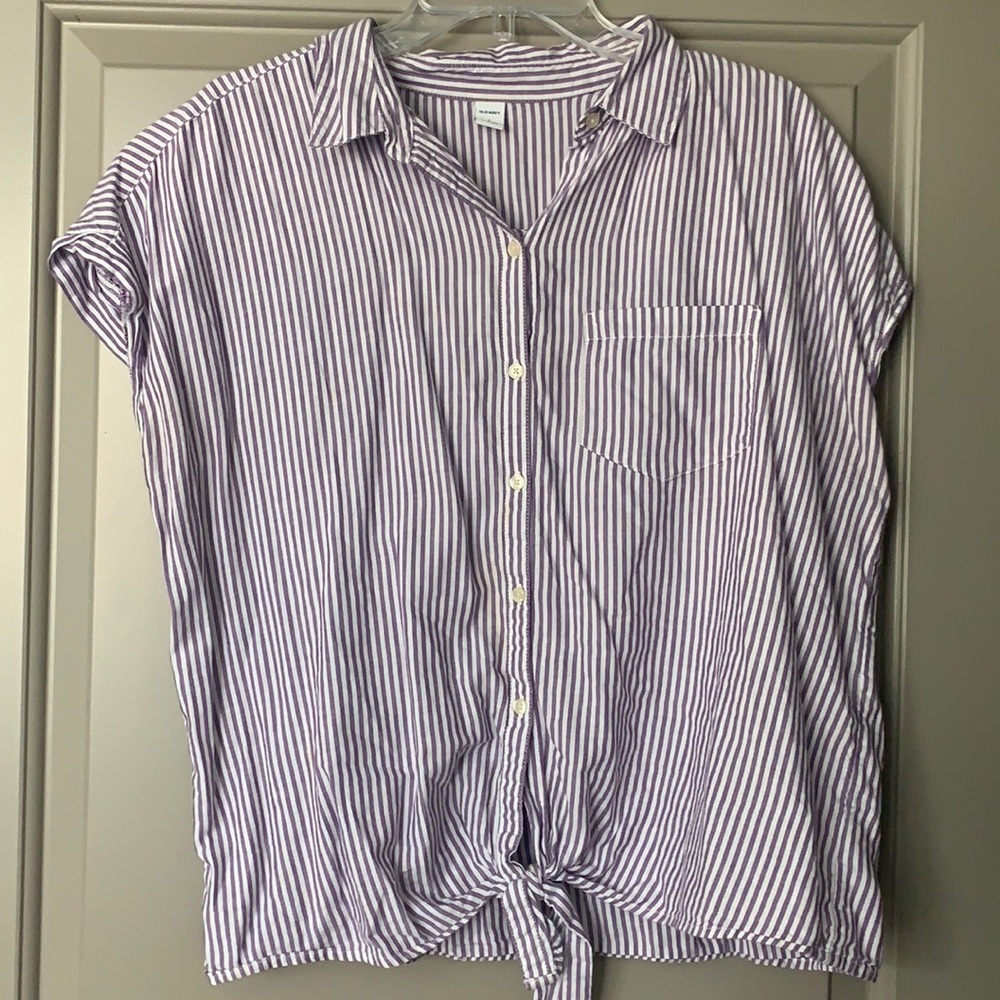 Purple stripped button up top
